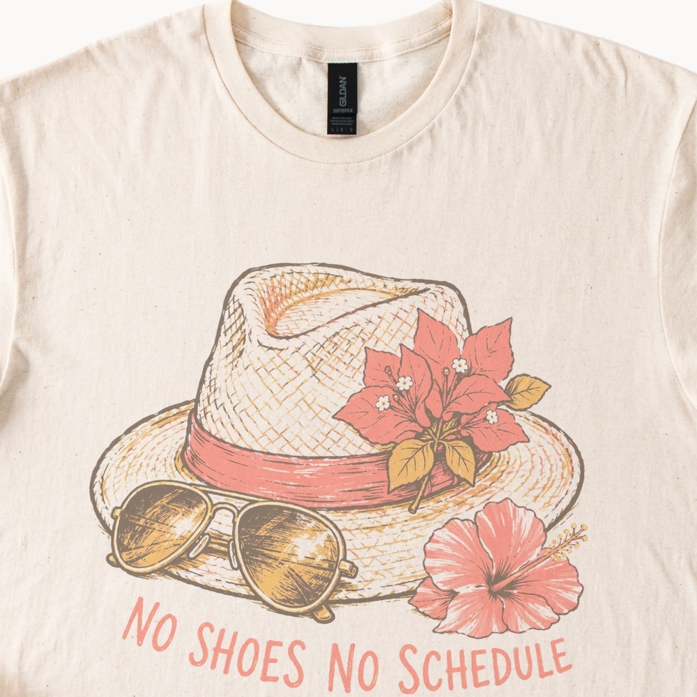No Shoes No Schedule Straw Hat Graphic Tee
